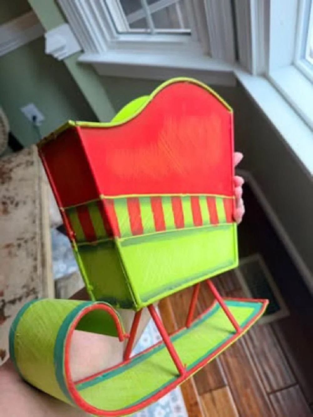 Metal Red and Lime Green Decorative Sleigh